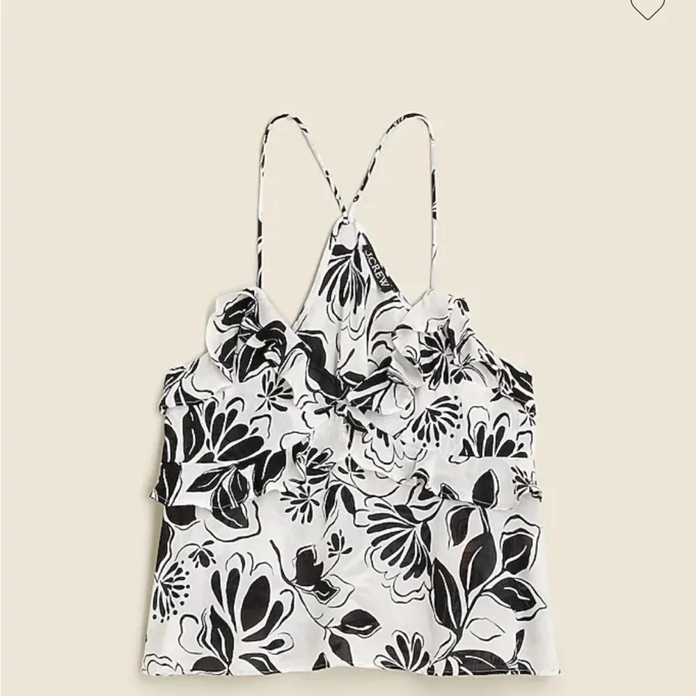 J. Crew Black and White Floral Ruffle Cami